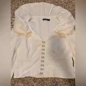 Nasty Gal Cream Blouse with Lace and Hook Details